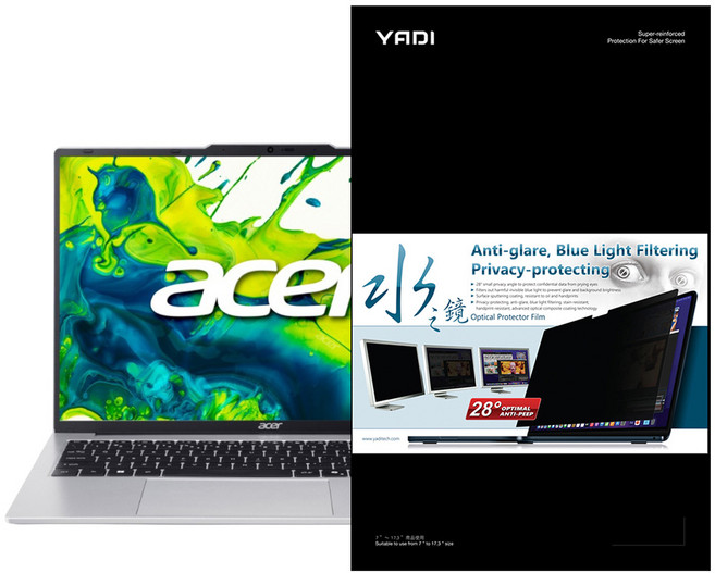YADI 亞第 獨特磁吸水之鏡防窺片 Acer Lite AL16 52P 74BU 專用 PF4PPC-W160, 1片, 黑色
