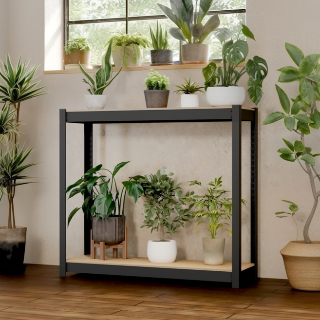 홈던트하우스 국내 제조 화분 조립식 철제 선반 1000 x 300 x 900 mm, 검정, 2단