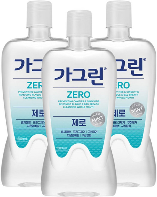 가그린 제로 구강청결제, 1.2L, 3개