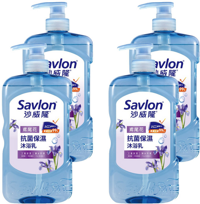 Savlon 沙威隆 台灣公司貨 抗菌保濕沐浴乳 鳶尾花, 850g, 4瓶