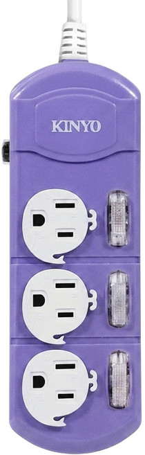 Kinyo 彩色延長線 6呎 鯨魚 CG333-6, 182.8cm, 紫色+白色, 1入