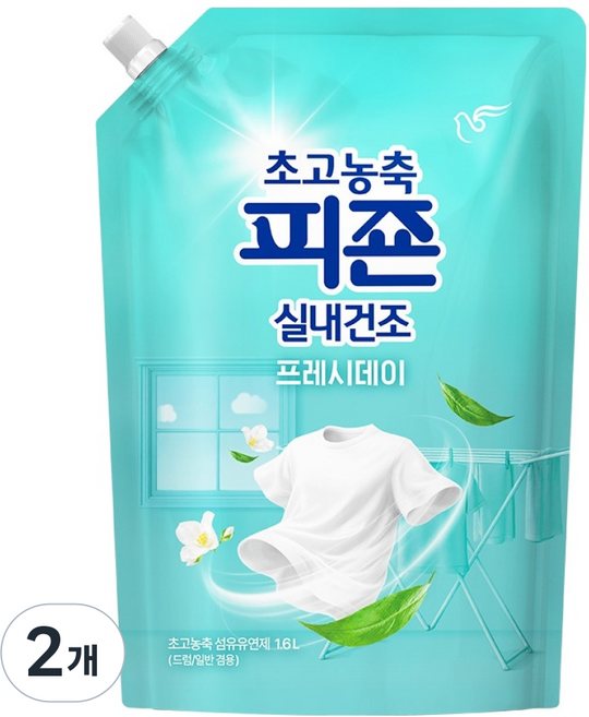 피죤 초고농축 섬유유연제 실내건조 프레시데이 리필, 2개, 1.6L