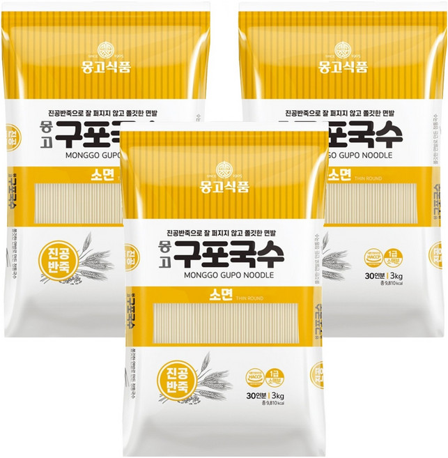 몽고식품 구포국수 소면, 3kg, 3개