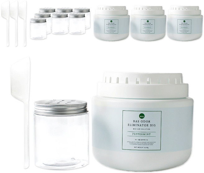 BAS 대용량 탈취제 빅 페퍼민트 향 본품 + 소분 용기 2p + 스쿱 세트, 1.1kg, 4개