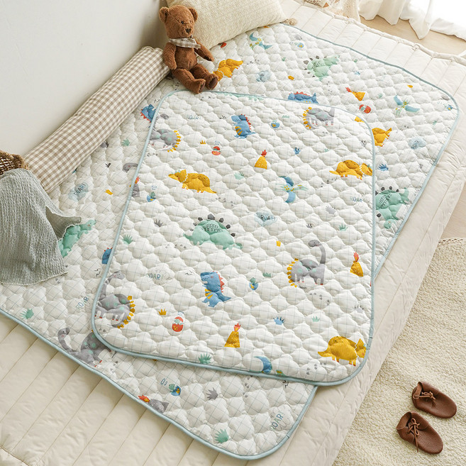 쁘리엘르 유아용 다이노 면 누비 방수 패드, 다이노 민트, 1개