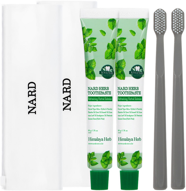 나드 여행용 구취케어 치약 + 2단계 미세모 딥클린 칫솔 + 파우치 세트, 2세트