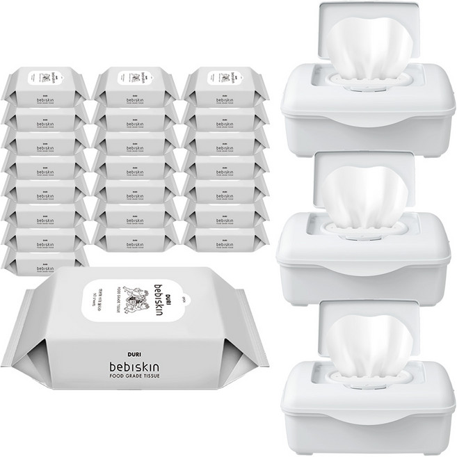 두리 베비스킨 비데 물티슈 캡형 리필 + 디스펜서, 63g, 60개입, 24개