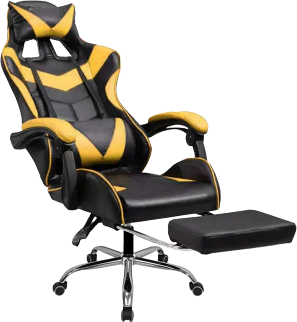 極速電競皮椅 升級擱腳抬 17kg, 黑色 + 金色