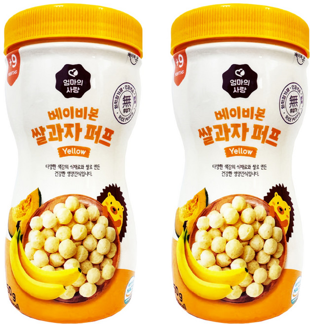 Baby Bonjuk 泡芙米餅, 香蕉風味, 50g, 2瓶