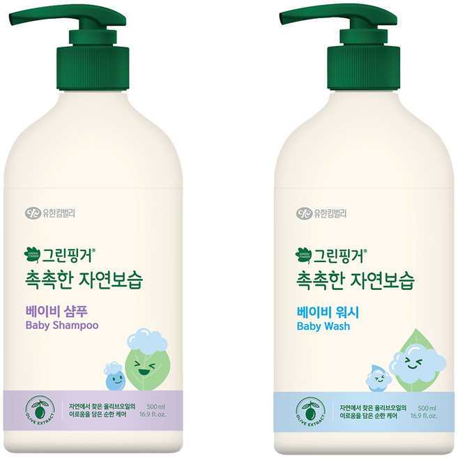 그린핑거 촉촉한 자연보습 베이비 워시 500ml + 그린핑거 촉촉한 자연보습 베이비 샴푸 500ml, 1세트