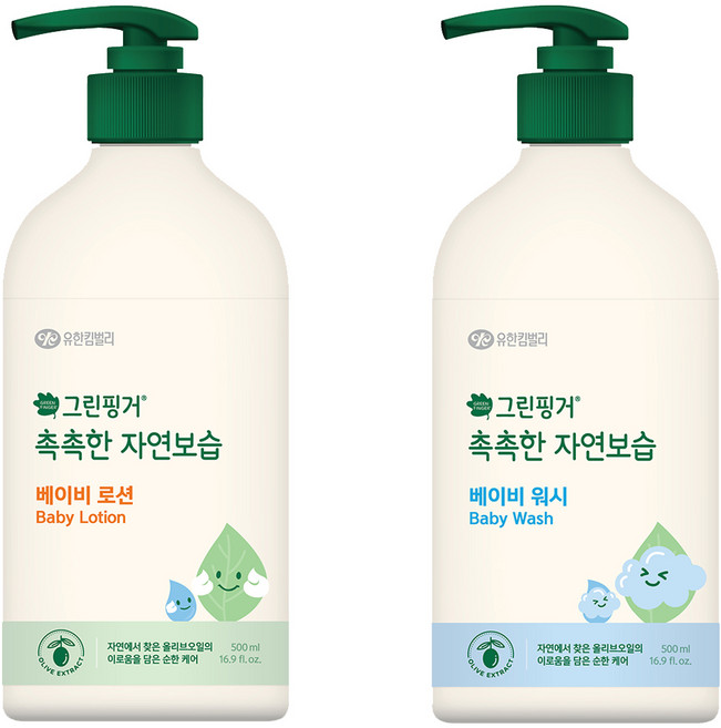 그린핑거 촉촉한 자연보습 베이비 로션 500ml + 그린핑거 촉촉한 자연보습 베이비 워시 500ml, 1세트