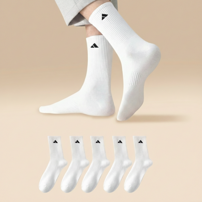데이코지 남성용 스포츠 중목 양말, 화이트, 5개