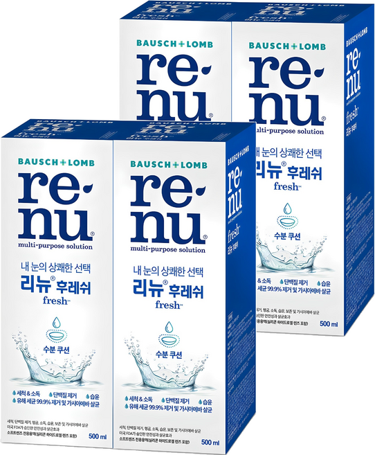 리뉴 후레쉬 렌즈 세정액, 500ml, 4개