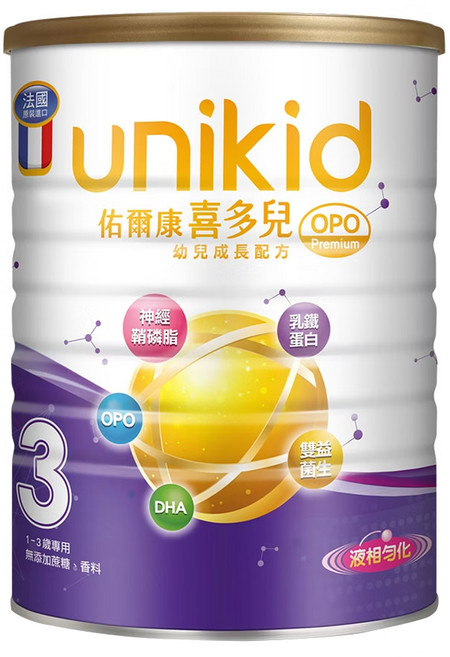 unikid 佑爾康 喜多兒幼兒成長配方OPO Premium 3號 1~3歲, 850g, 1罐