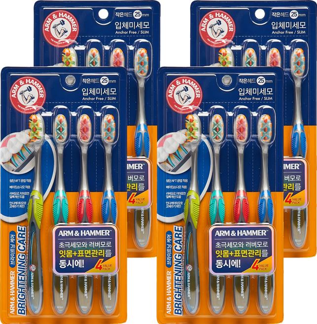 암앤해머 브라이트닝케어 베이킹소다모 칫솔, 4개입, 4개