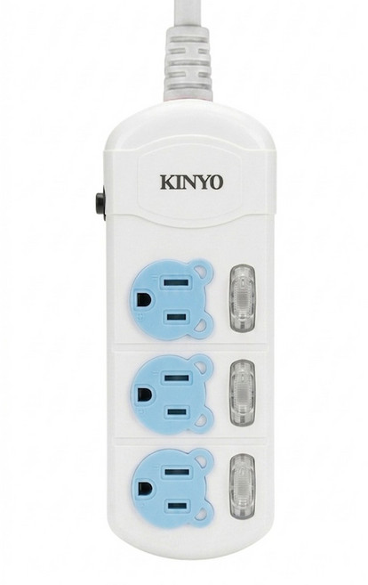 Kinyo 3開3插小熊安全延長線 3孔 CG333-9B, 2.7m, 藍色 + 白色, 1入