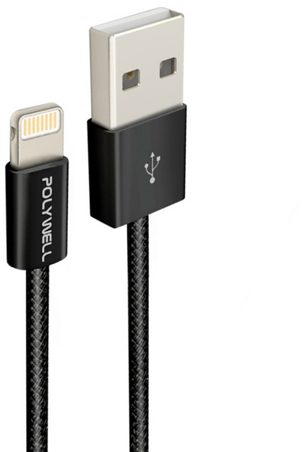 POLYWELL 寶利威爾 USB To Lightning PD編織快充線 3A PW15-W45-M914, 2m, 黑色, 1條