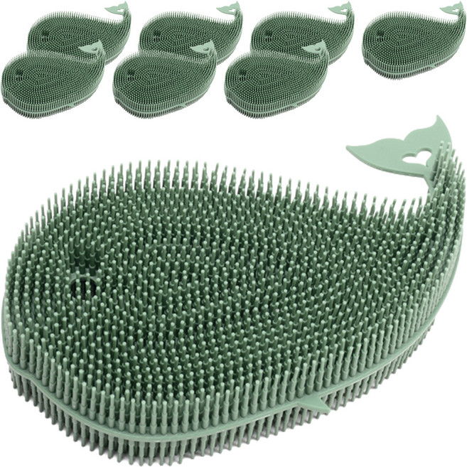 플라이토 국내 제조 국산 실리콘 고래 수세미 카키, 1개입, 8개