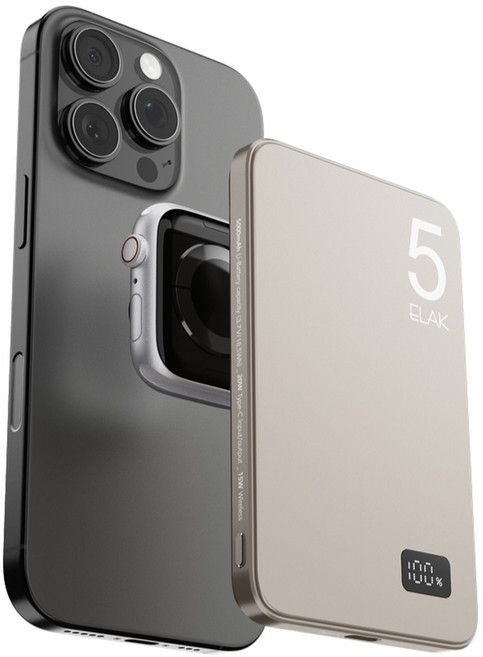 ELAK 고속충전 무선 보조배터리 5000mAh 3 in 1, DS-21, 내추럴 티타늄