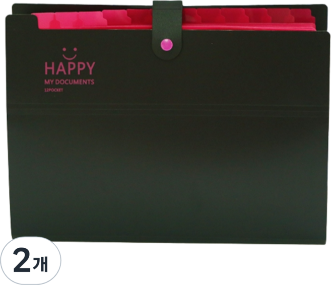 아베른 12칸 스마일 마카롱 바인더 아코디언파일, 블랙, 2개