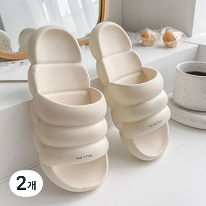 마켓플랜 말랑말랑 마시멜로 소프트 슬리퍼, 아이보리, 2개