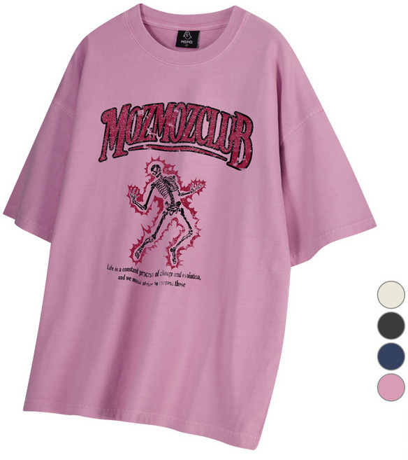 모즈모즈 남녀공용 피그먼트 스켈레톤 통기성 오버핏 반팔티셔츠