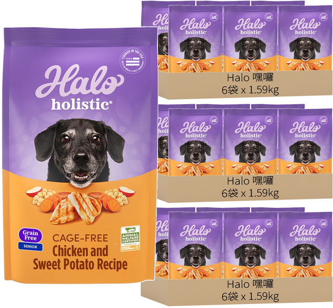 Halo 嘿囉 熟齡犬 乾飼料 7歲以上適用, 無穀雞肉, 1.59kg, 18袋