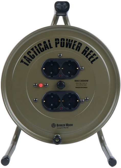 브리즈문 고용량 캠핑 전기 릴선 4구 20m 콘센트 리드선 멀티탭 전선, 올리브그린, 1개