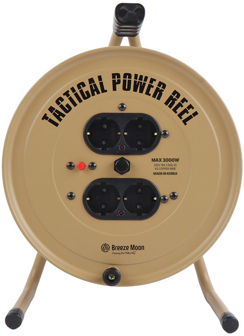 브리즈문 고용량 캠핑 전기 릴선 4구 20m 콘센트 리드선 멀티탭 전선, 탄베이지, 1개