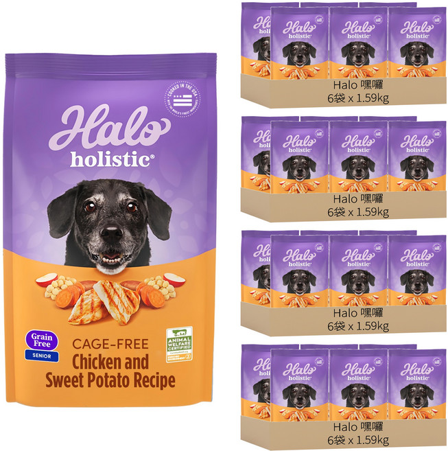 Halo 嘿囉 熟齡犬 乾飼料 7歲以上適用, 無穀雞肉, 1.59kg, 24袋