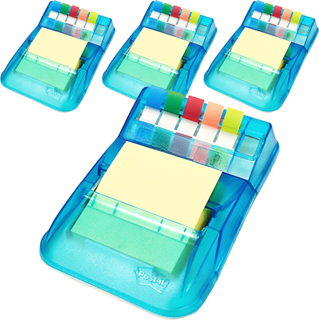 쓰리엠 포스트잇 콤보팩 KR-2001 디스펜서 + 팝업리필 100p+ 플래그 50p, 혼합 색상, 4세트