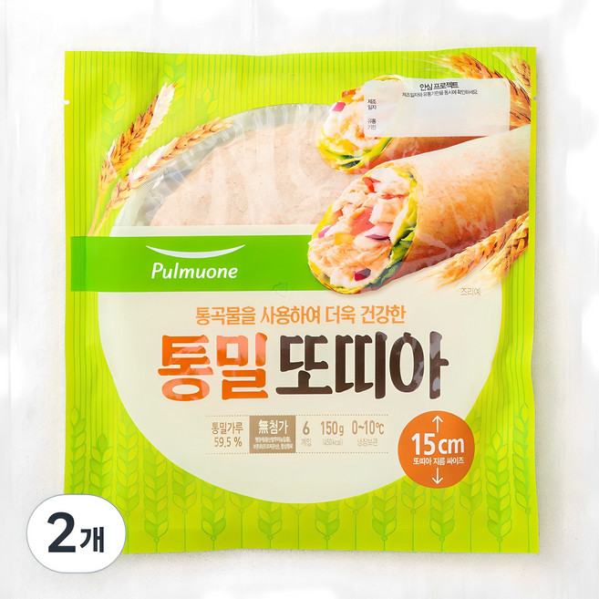 풀무원 통밀 또띠아 지름 15cm, 25g, 6개입, 2개