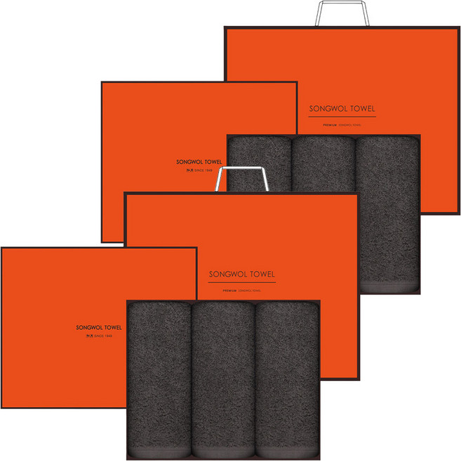 송월타월 포인트40 200g 40수 코마사 3p + 쇼핑백, 회색, 2세트