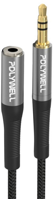 POLYWELL 寶利威爾 公對母 3.5mm 立體聲音源延長線, PW15-W52-B123, 黑色, 1條