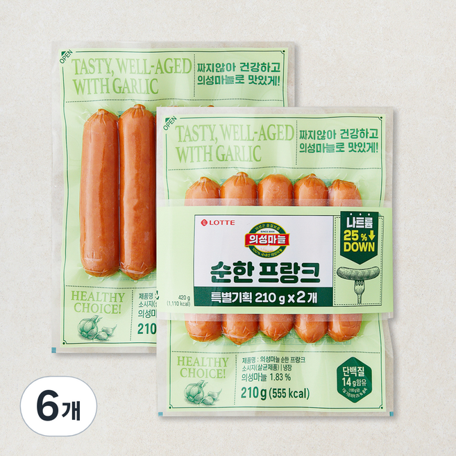 롯데웰푸드 순한 프랑크 소시지, 210g, 6개