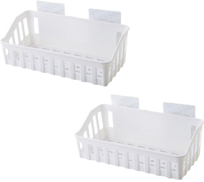 블럭마트 무타공 접착식 심플 선반, 화이트, 2개