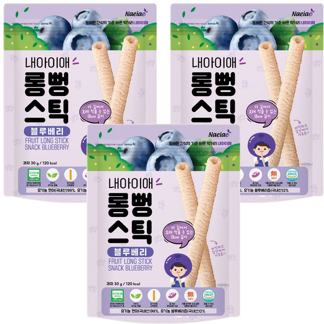 Naeiae 嬰幼兒米棒, 藍莓, 30g, 3包