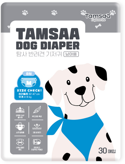탐사 반려동물 남아용 기저귀, 중형, 1개, 30개입