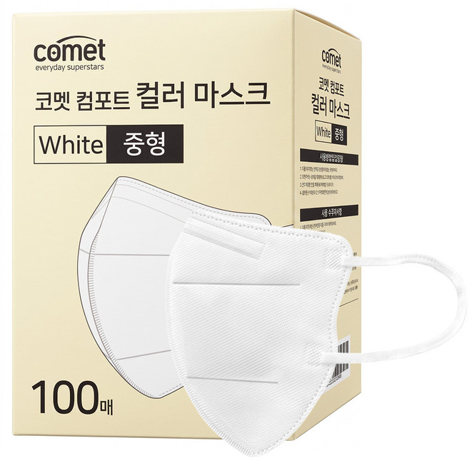 comet 舒適單色鳥嘴型口罩 M, 100片, 1盒, 白色