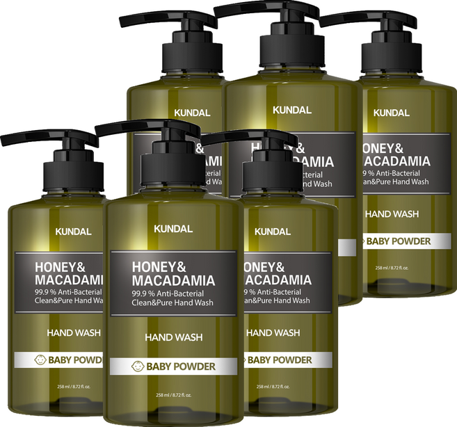 쿤달 허니 앤 마카다미아 클린 앤 퓨어 핸드워시 베이비파우더, 258ml, 6개