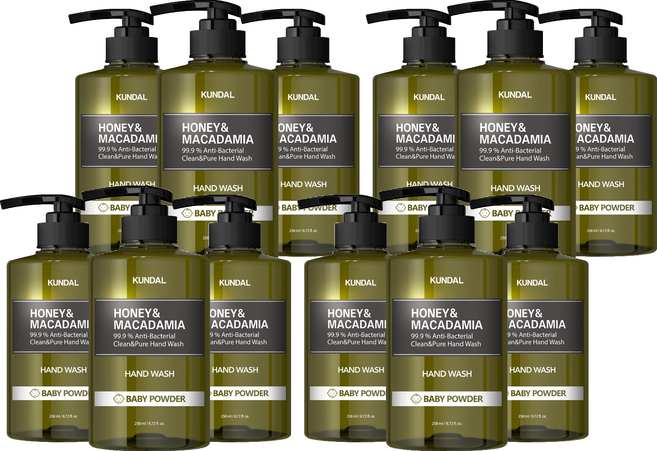 쿤달 허니 앤 마카다미아 클린 앤 퓨어 핸드워시 베이비파우더, 258ml, 12개