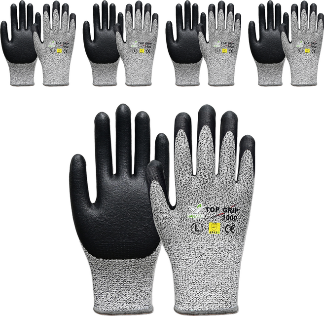 한우 탑그립 1000 CUT4 절단방지 NBR 코팅 안전장갑, 5개