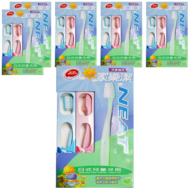NEAT 家樂潔 日式兒童牙刷 刷柄146mm 刷毛1cm 8g, 12支, 6盒, Blue
