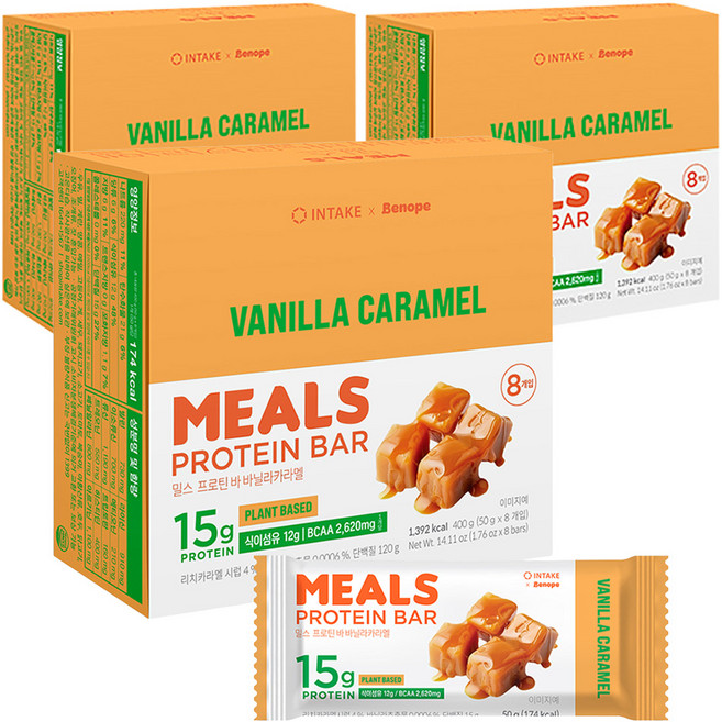 인테이크 밀스 프로틴 바 바닐라카라멜, 400g, 3개