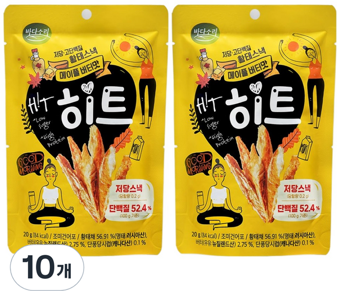 바다소리 저당 고단백질 황태스낵 히트 메이플버터맛, 20g, 10개