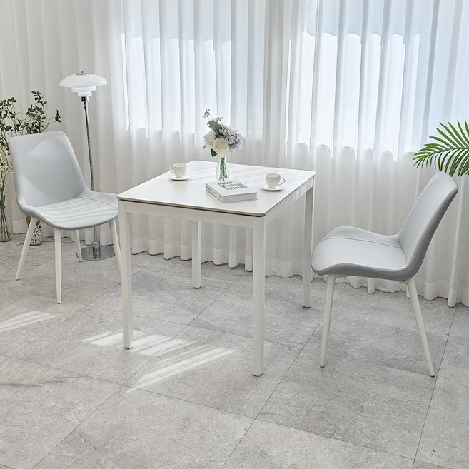비에프컴퍼니 비앙카 화이트 세라믹 식탁 2인용 + 벨리스체어 2p 세트 방문설치, 무광 올화이트(식탁), 라이트 그레이(의자), 일반의자 2