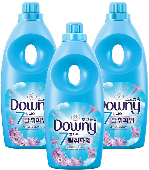 다우니 7일 지속 탈취파워 초고농축 섬유유연제 레몬 그라스와 라일락 본품, 1L, 3개