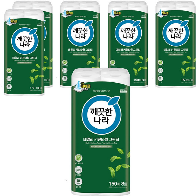 깨끗한나라 데일리 키친타올 그린티, 150매, 48개