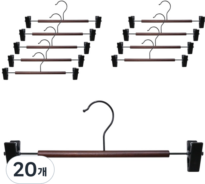 WhiteRabbit 프리미엄 원목 집게 바지걸이, 월넛, 20개