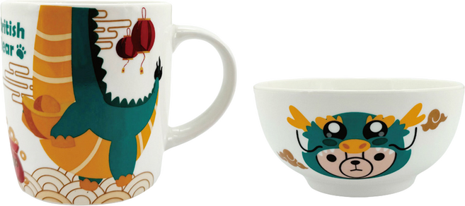 英國熊有錢龍造型杯碗組, 1組, 白色, 馬克杯 + 碗